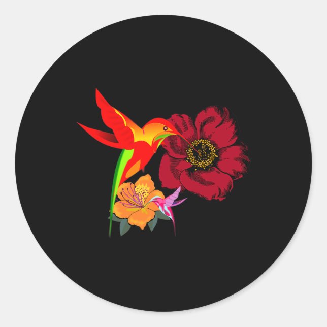 Hummingbirds Feeding From Flowers Graphic Art   Classic Round Sticker (Front)