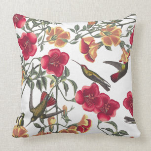 Hummingbirds Floral Audubon Flowers Throw Pillow