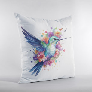 Hummingbirds Floral Bouquet Birthday Party Cushion