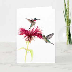 Hummingbirds Floral Watercolor Blank Greeting Or Thank You Card