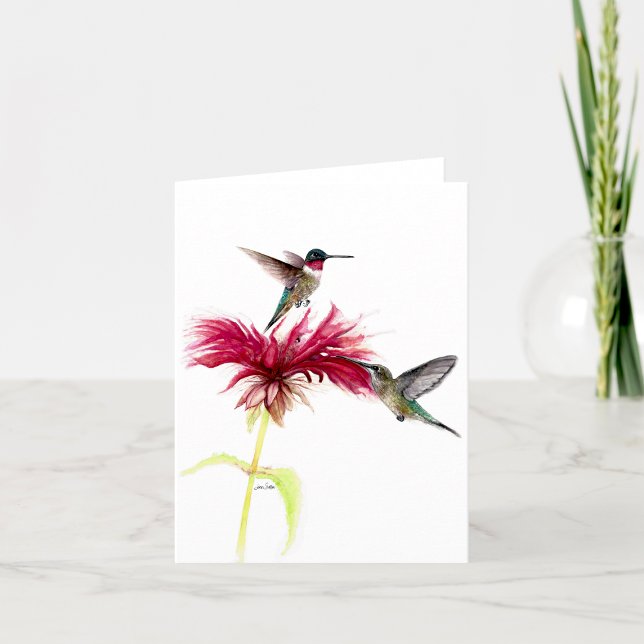 Hummingbirds Floral Watercolor Note Thank You Card (Hummingbirds Floral Watercolor Note Thank You Card by Jenn Steffen Art)