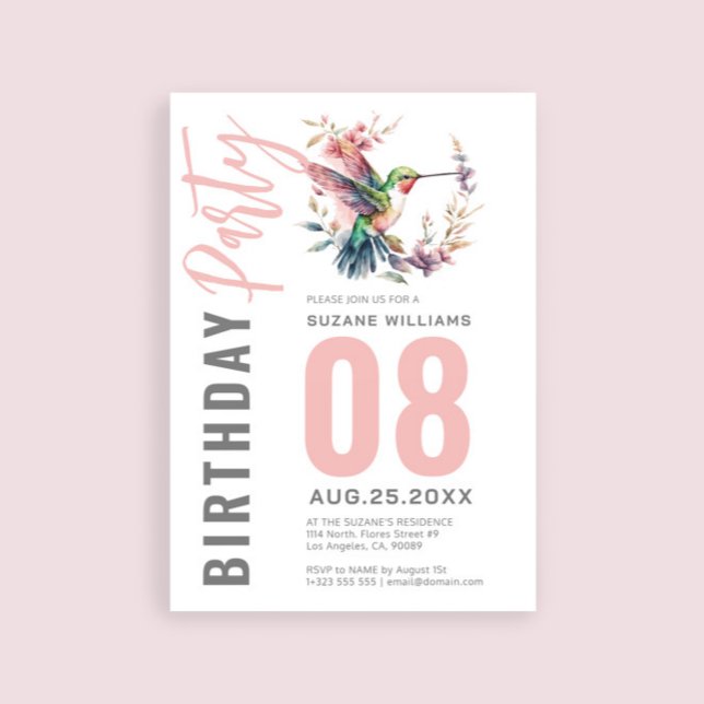 Hummingbirds Floral Wreath Birthday Party Invitation (Creator Uploaded)