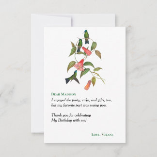 Hummingbirds Floral Wreath Bithday Party Thank You Card