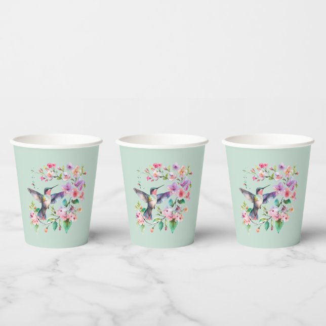 Hummingbirds Floral Wreath Paper Cups (Multi)