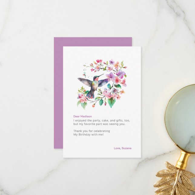 Hummingbirds Floral Wreath  Thank You Card (Front/Back In Situ)