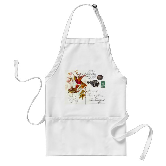 Hummingbirds Flower French Ephemera Fish Apron (Front)