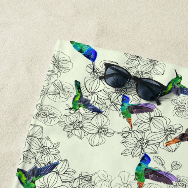 Hummingbirds Flowers Beach Towel - Your Colours (In Situ)