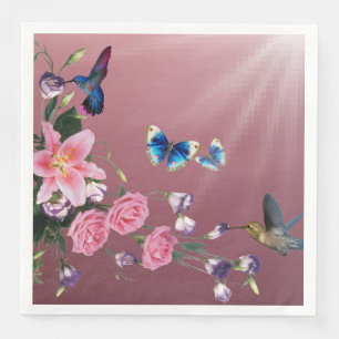 Hummingbirds Flowers Butterflies Paper Napkins