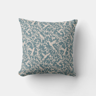 Hummingbirds foliage blue whimsical vintage cushion