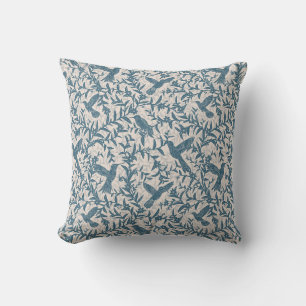 Hummingbirds foliage blue whimsical vintage cushion