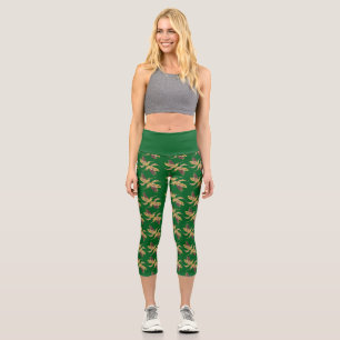 Hummingbirds Golden & Violet Collage Capri Leggings