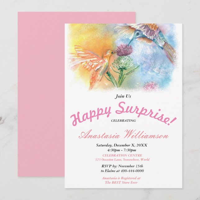 HUMMINGBIRDS HAPPY SURPRISE PARTY INVITATION (Front/Back)