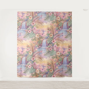 Hummingbirds Hibiscus Waterfall Cheerful Tapestry