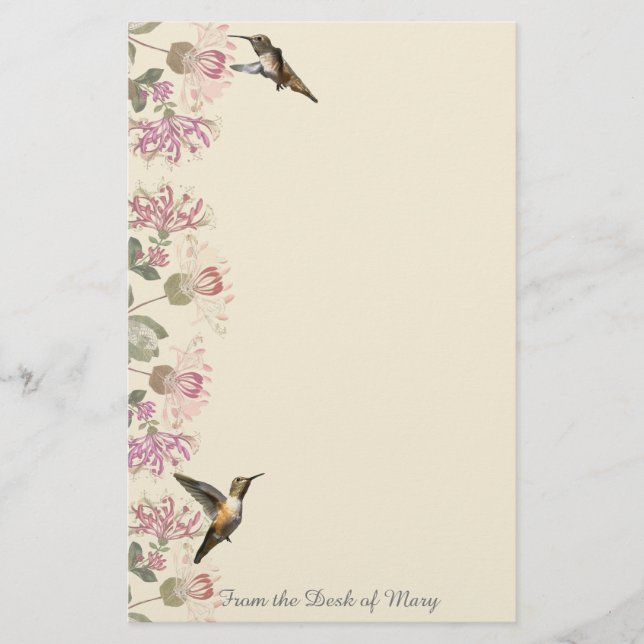 Hummingbirds & Honeysuckle Flowers Stationery (Front)