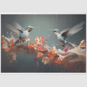 Hummingbirds in Flight Orange Flowers #2 Decoupage Tissue Paper