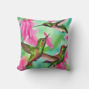 Hummingbirds in flowers watercolor joy cushion