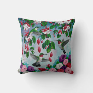 Hummingbirds in Fuchsia Flower Garden Cushion