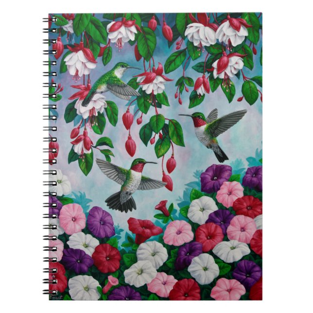 Hummingbirds in Fuchsia Flower Garden Notebook (Front)