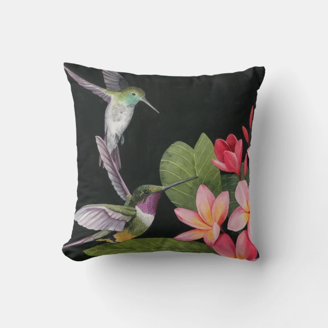Hummingbirds In the Plumeria Cushion (Front)