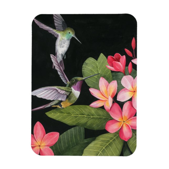 Hummingbirds In the Plumeria Magnet (Vertical)