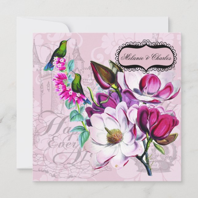 Hummingbirds Magnolias Square Wedding Invitation (Front)