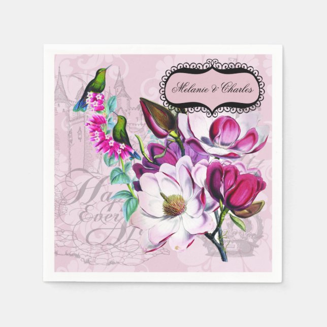 Hummingbirds Magnolias Wedding Paper Napkins (Front)