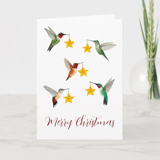 Hummingbirds Merry Christmas  Holiday Card (Front)