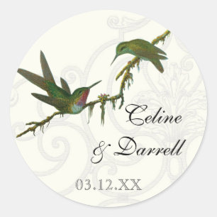 Hummingbirds n Swirls  -  Wedding Sticker or Seal