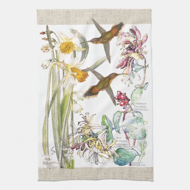 Hummingbirds Narcissus Flowers Kitchen Towels (Vertical)