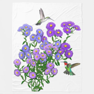 Hummingbirds on Purple Flowers Fleece Blanket
