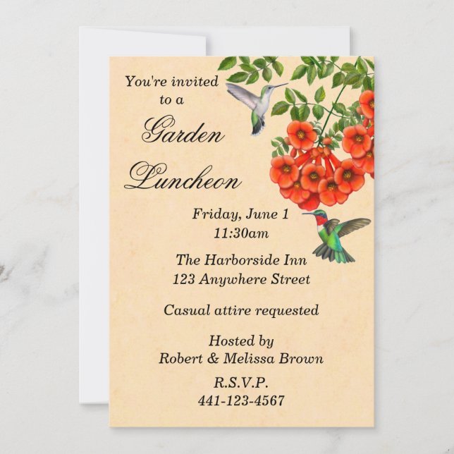 Hummingbirds on Trumpet Vine Custom Invitation (Front)
