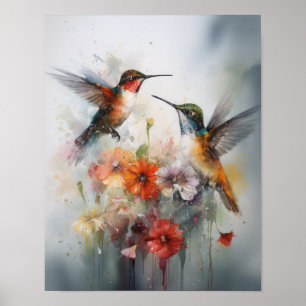 Hummingbirds Painting Art Print Poster