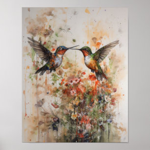 Hummingbirds Painting Art Print Poster