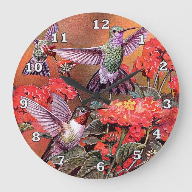 Hummingbirds Round (Large) Wall Clock (Front)