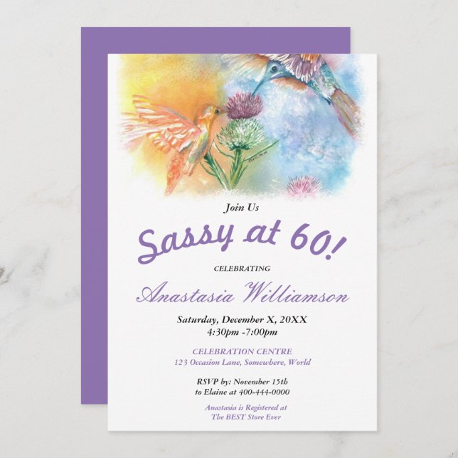 HUMMINGBIRDS SASSY AT 60! PARTY INVITATION (Front/Back)