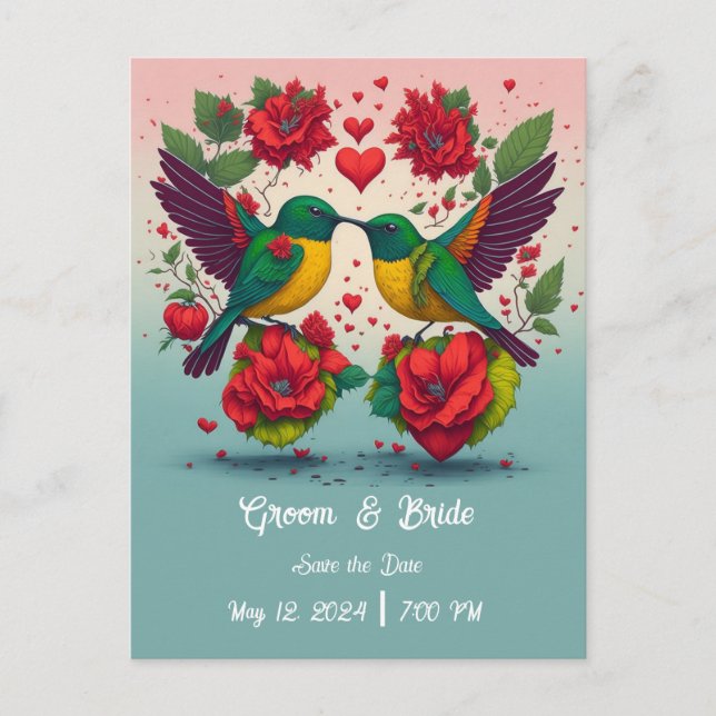 Hummingbirds Save The Date Announcement Postcard (Front)