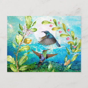 Hummingbirds Scenic Watercolor Nature Art Floral Postcard