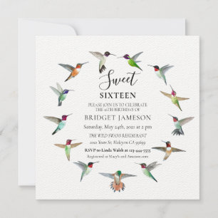 Hummingbirds Sweet Sixteen Invitation