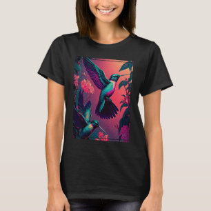 Hummingbirds Tropical Birds in Flight Vaporwave Fu T-Shirt