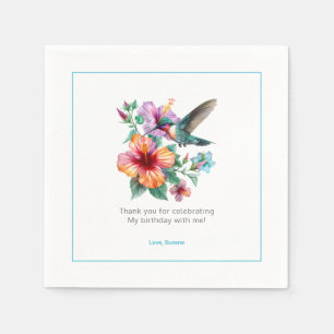 Hummingbirds Two Floral Wreath Birthday Party Napkin