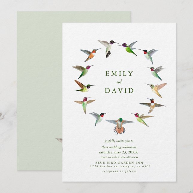 Hummingbirds Wedding Invitation (Front/Back)