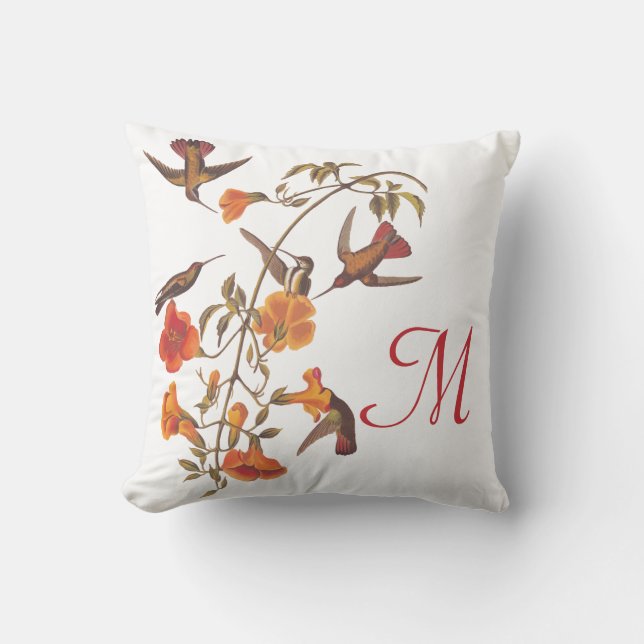 Hummingbirds with Flowering Orange Trumpet Vine Cushion (Front)