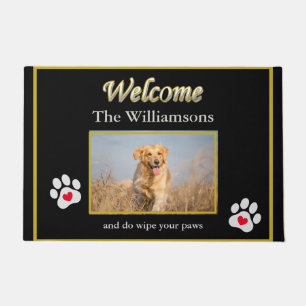 Humor Dog Photo Custom Black Gold Welcome   Doormat