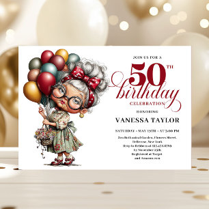 Humor style fifty birthday woman fun celebration invitation