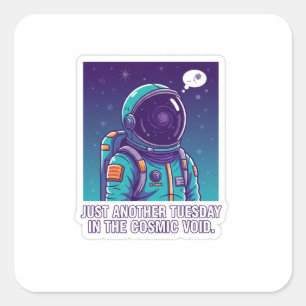 Humorous Astronaut in Cosmic Void Funny Space Square Sticker
