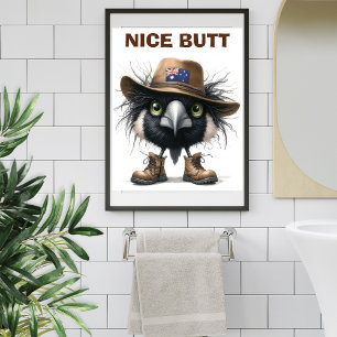 Humorous Australian Magpie Neutral  Earthy Toilet Poster