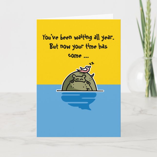 Humorous birthday card featuring a hippo (Front)
