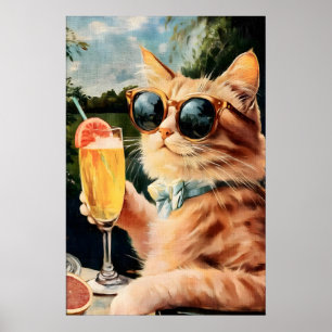 Humorous Cat Art Print Feline Country Club Poster