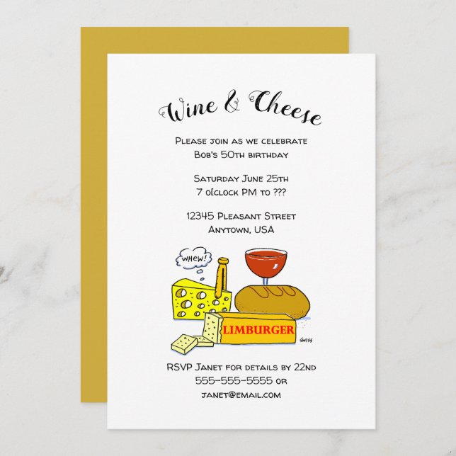 Humorous Cheese and Wine Birthday Party Invitation (Front/Back)