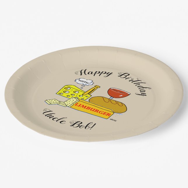 Humorous Cheese and Wine Tasting Birthday Party Paper Plate (Angled)